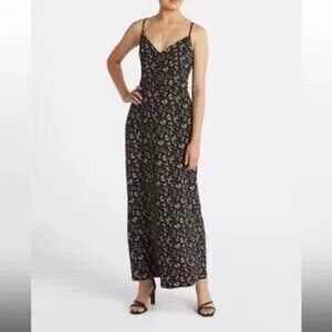 NWT Nine Britton Willow Strappy Brushed Knit Maxi Dress Size L Navy Ditsy Floral